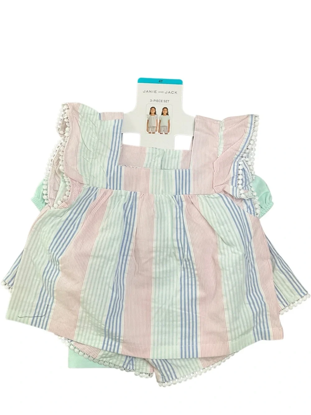 Janie & Jack Kids' 3-Piece Pastel Stripe Outfit Size 4T & 5 NWT